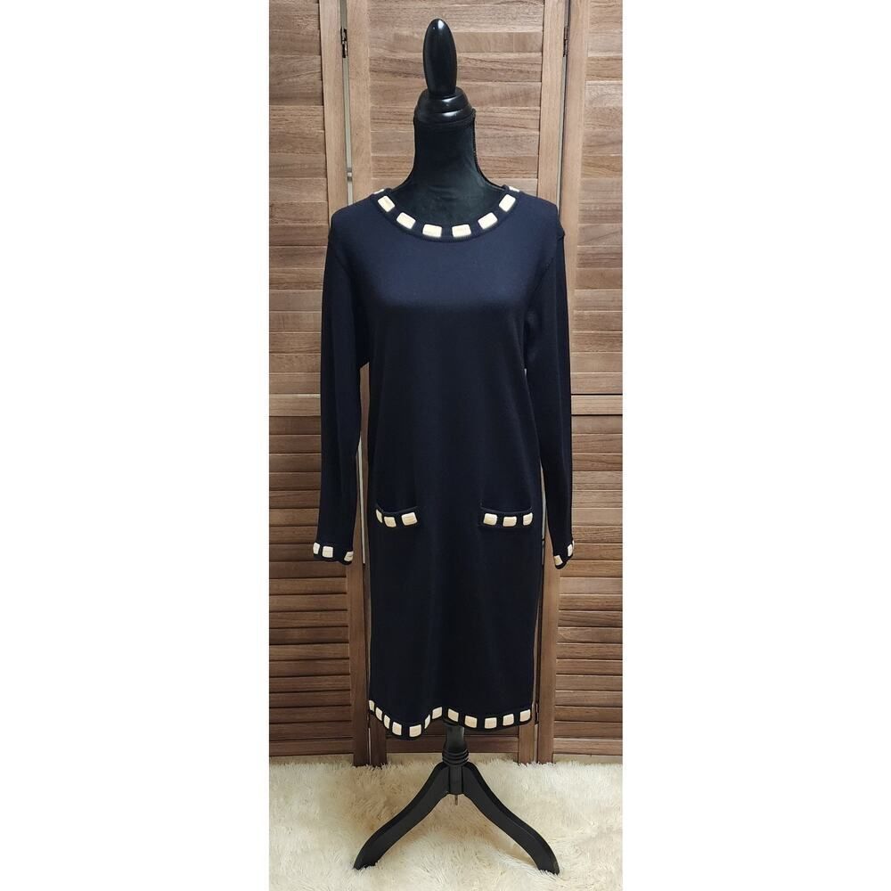 Escada Margaretha Ley Wool Knitted Midi Navy Blue Size 38/8 Sweater Dress